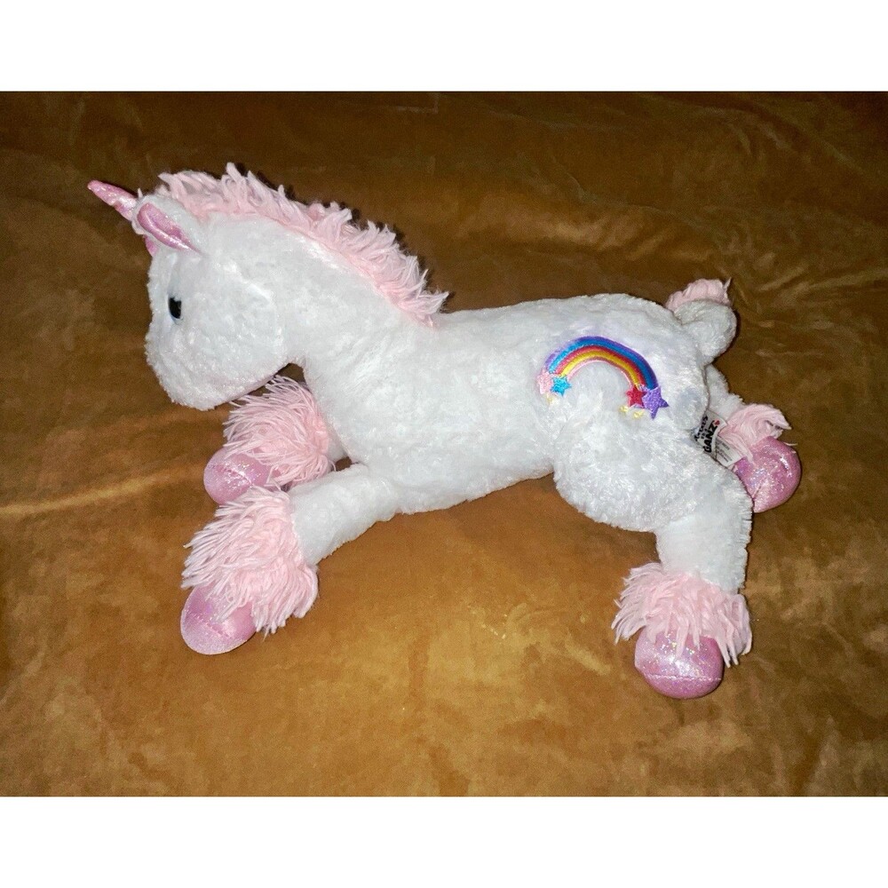 GANZ White & Pink Unicorn Plush w/ Rainbow Patch, 14 in